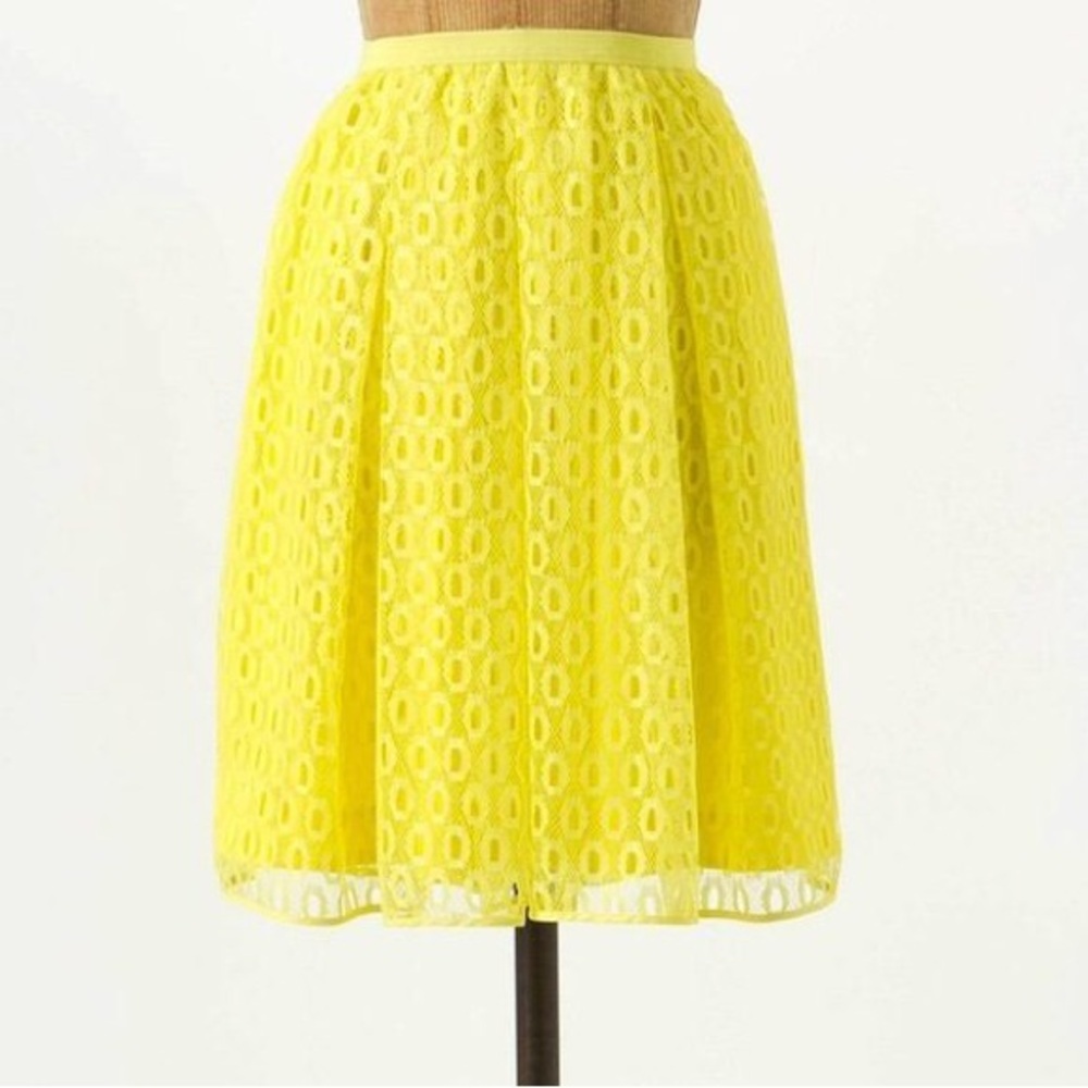 Women's Anthropologie Maeve Yellow Lawn Party Lace Circle Skirt Size 6